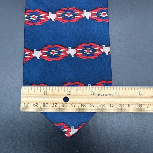 Vintage Tie Texas Navajo Stripe Necktie  Ralph Marlin USA Blue Red State Map - Picture 6 of 7